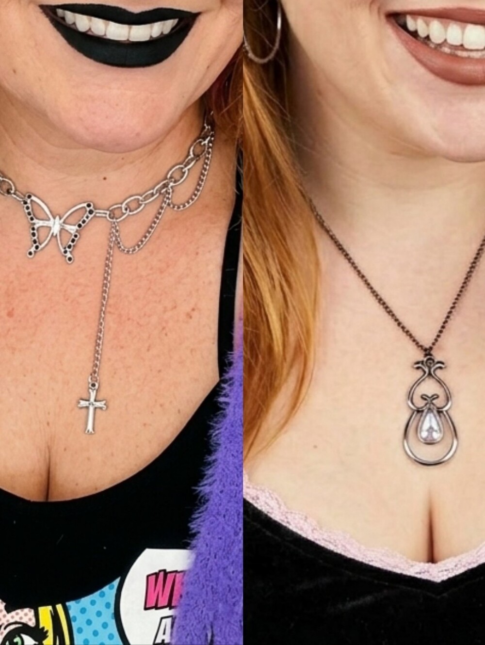 Icing Silver-Tone Butterfly & Cross Charm Necklace & Black Necklace w/Charm